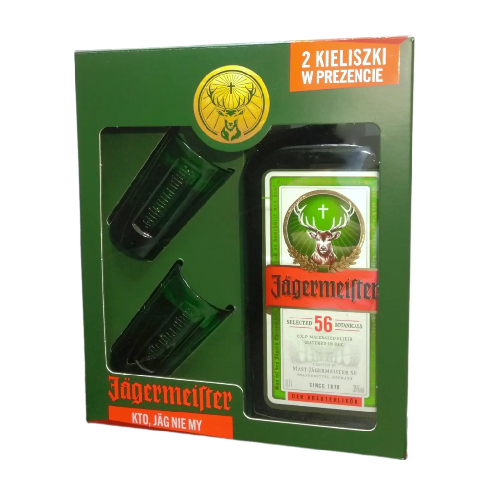 Likier Jagermeister 35% 700 ml + 2 zielone kieliszki