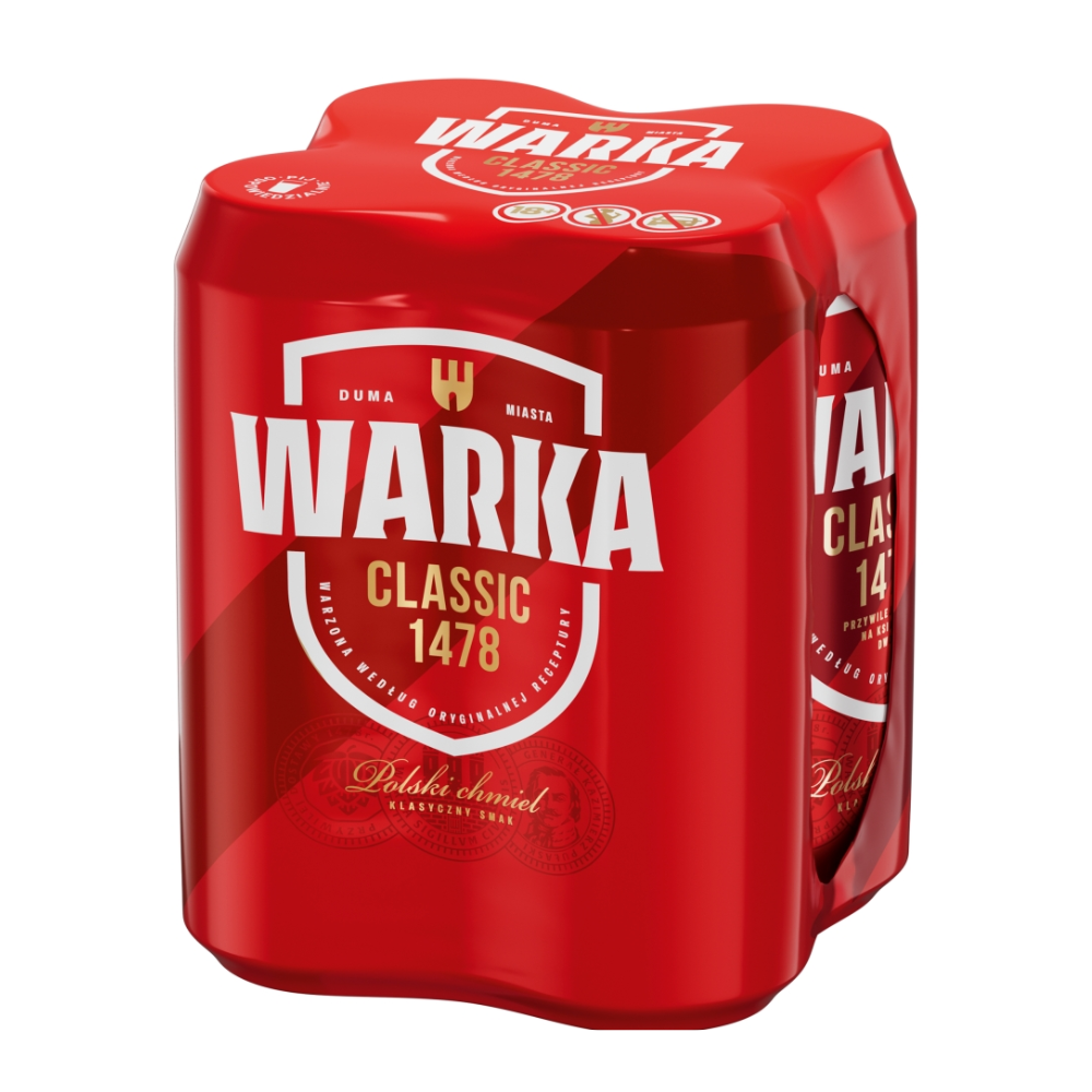 Piwo Warka Classic Jasne Pełne 5,2% 500 ml 4-pak puszka DRS