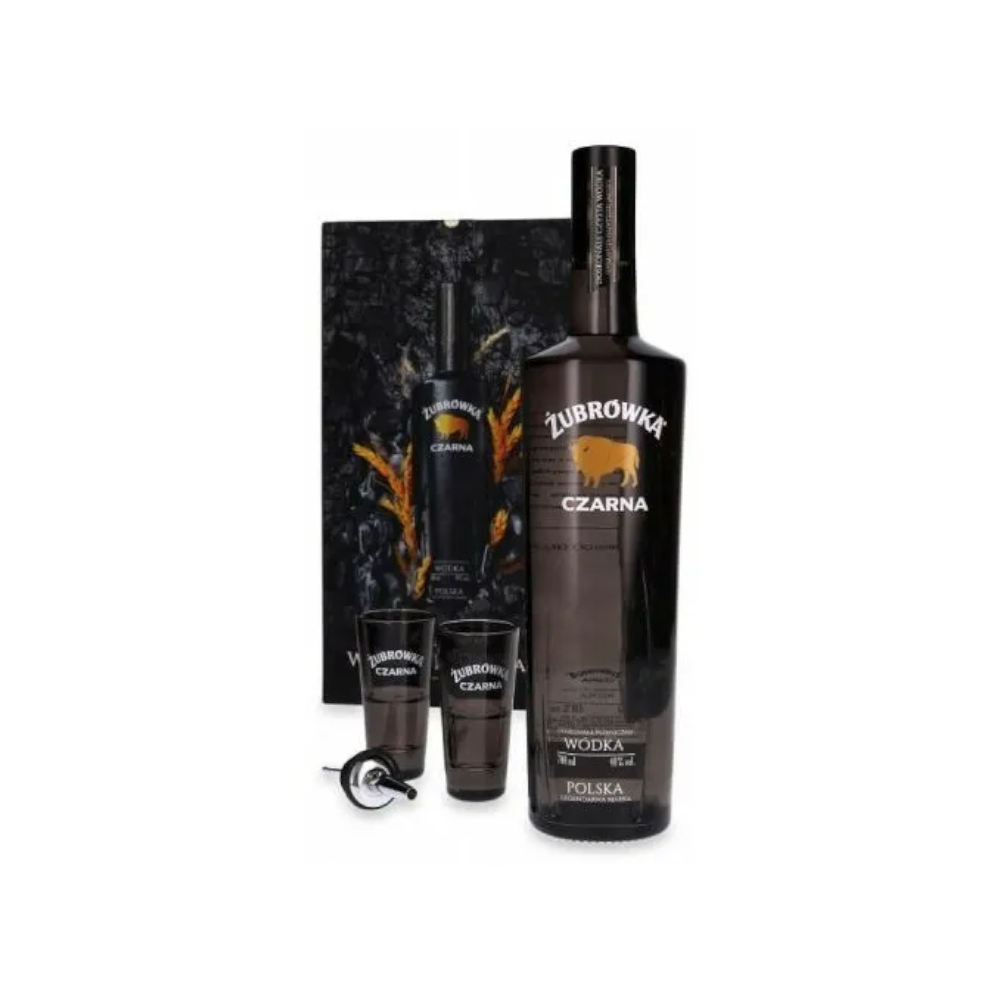 Wódka Żubrówka Czarna 40% 700 ml + Kieliszki