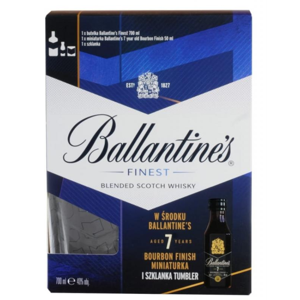 Whisky Ballantine's Finest 40% 700 ml + Miniaturka Ballantine's 7 YO 50 ml + Szklanka