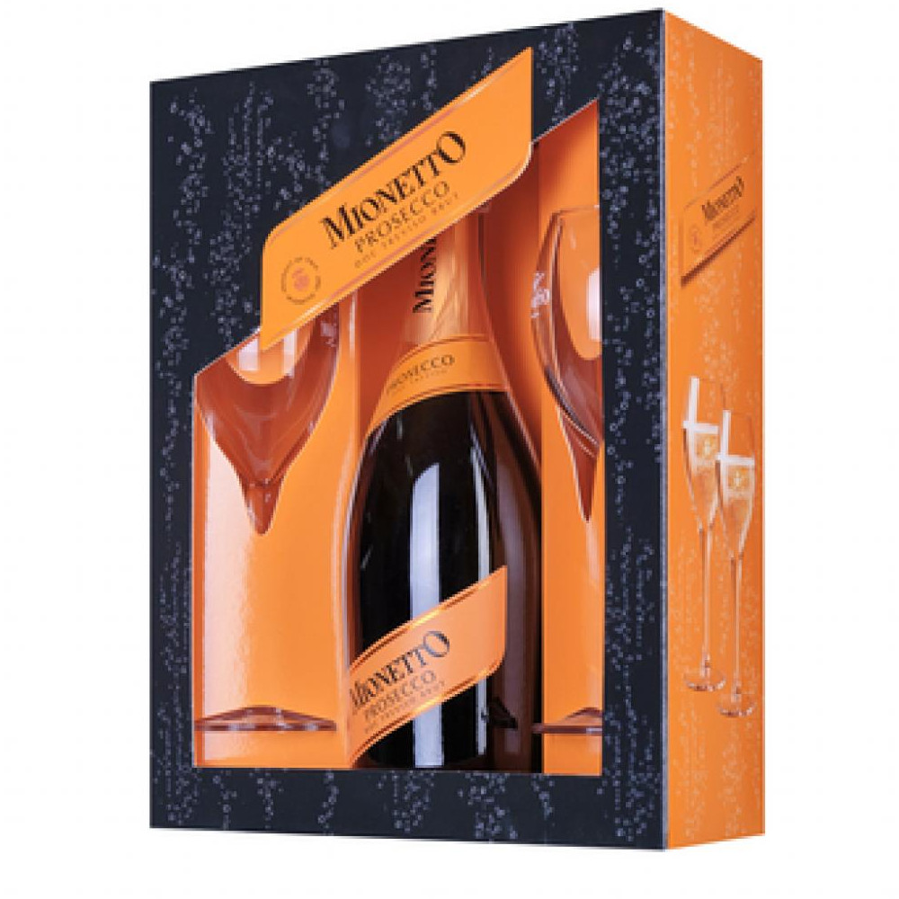 Wino musujące Mionetto Vegan Prosecco 11% białe wytrawne 750 ml + kieliszki