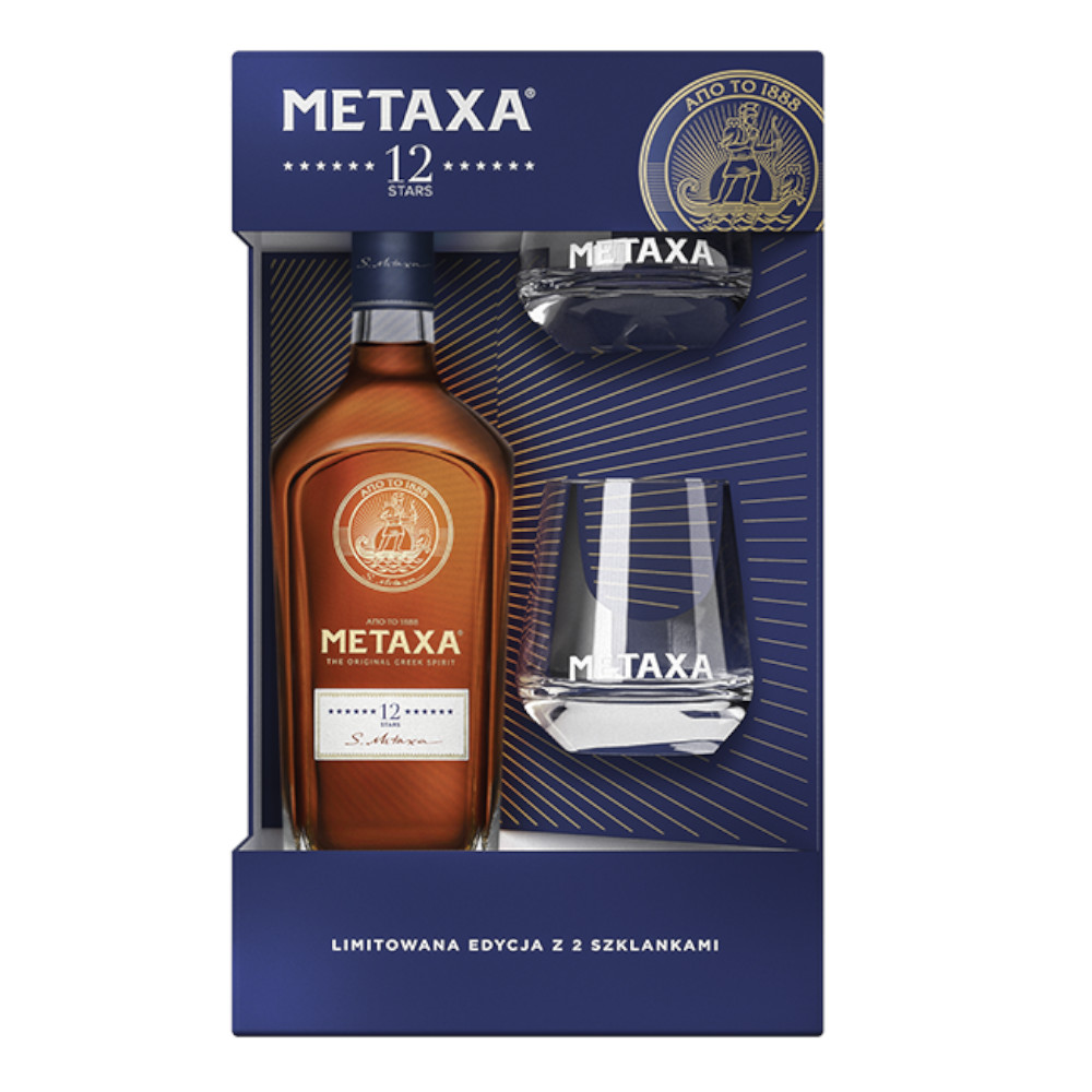 Brandy Metaxa 12* 40% 700 ml + 2 szklanki