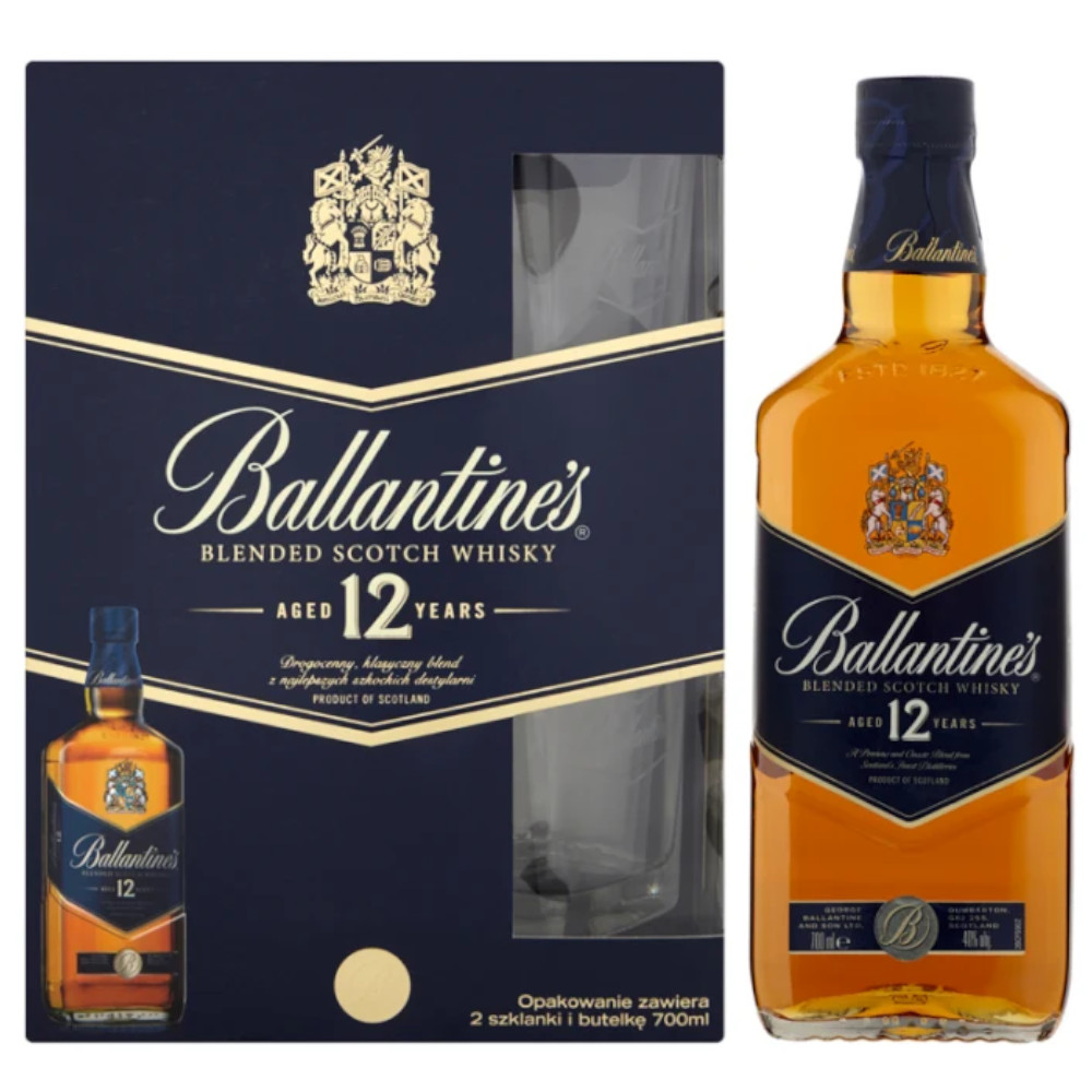 Whisky Ballantine's 12 YO 40% 700 ml + 2 szklanki