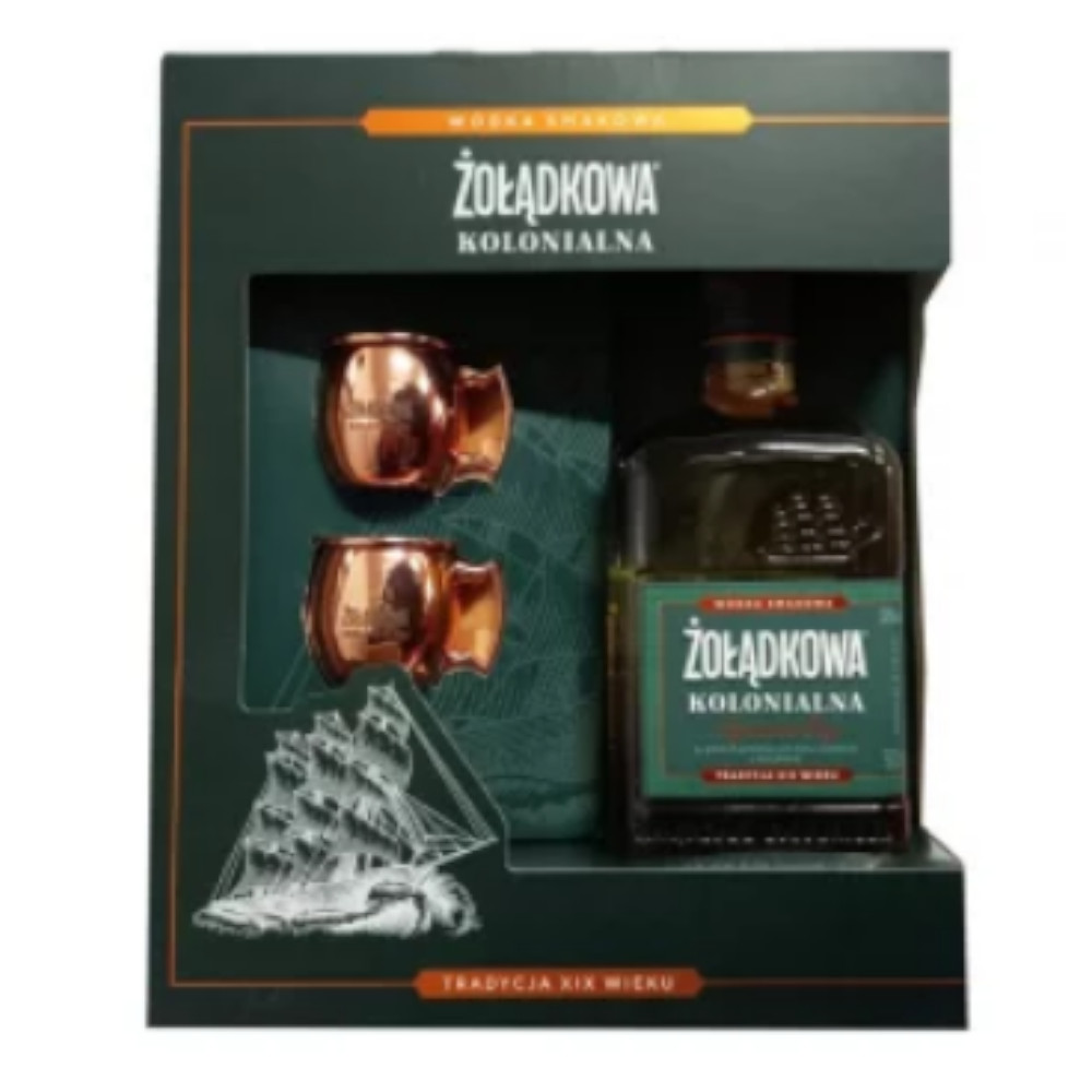 Wódka Żołądkowa Kolonialna Cayemites Bay 38% 500 ml + 2 kieliszki